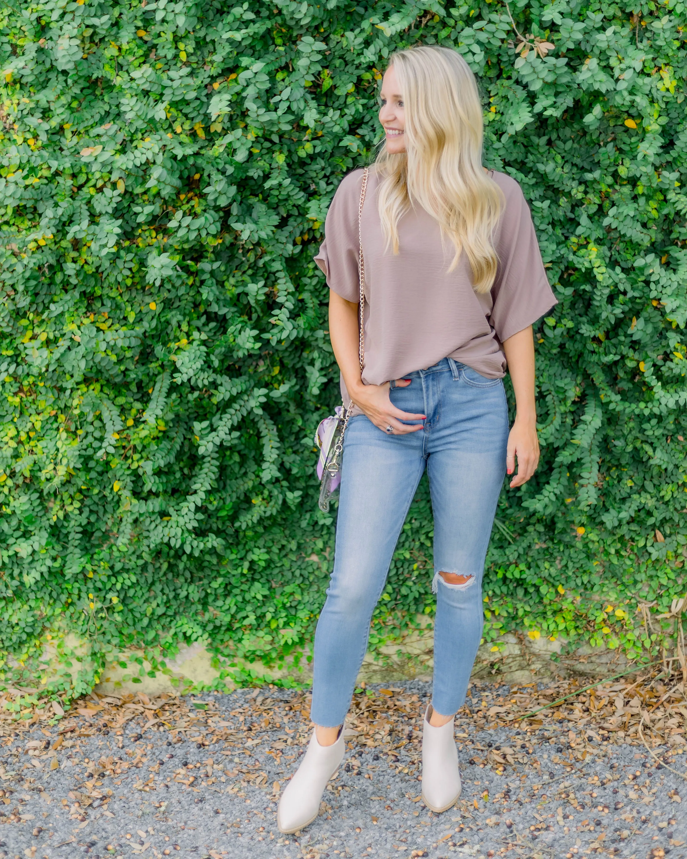 Flowy V Blouse- Latte