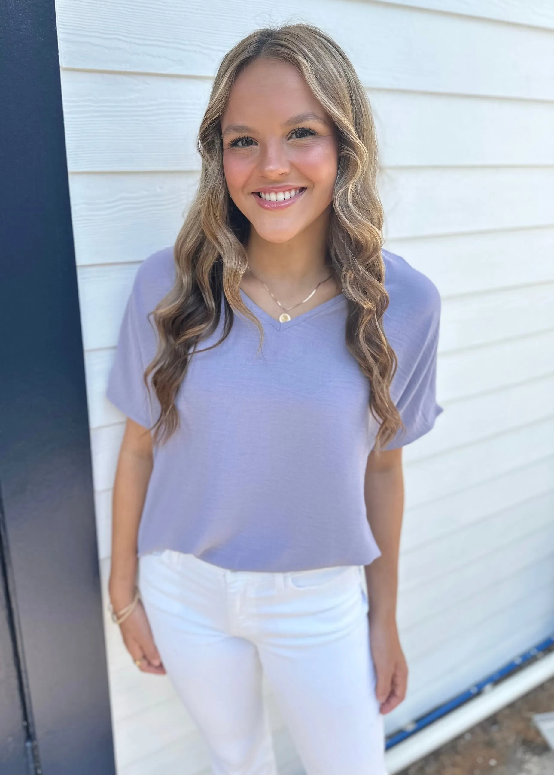 Flowy V Blouse-Lavender