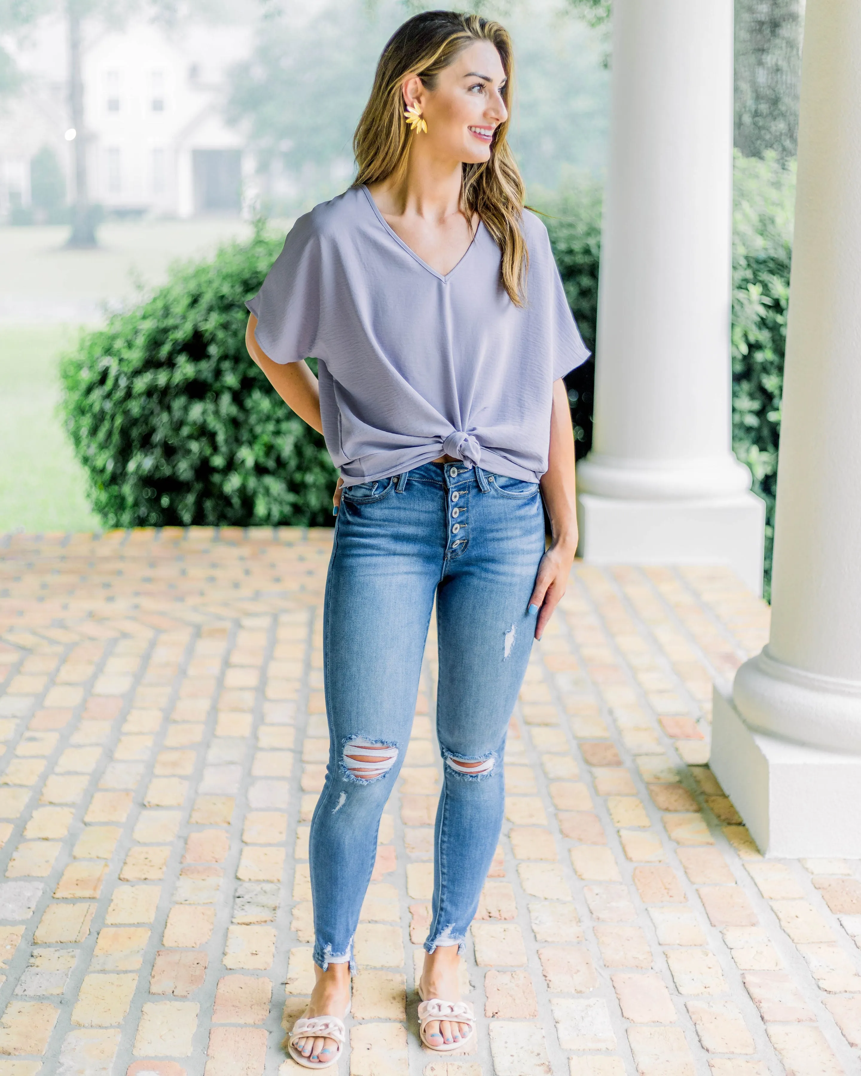Flowy V Blouse-Lavender