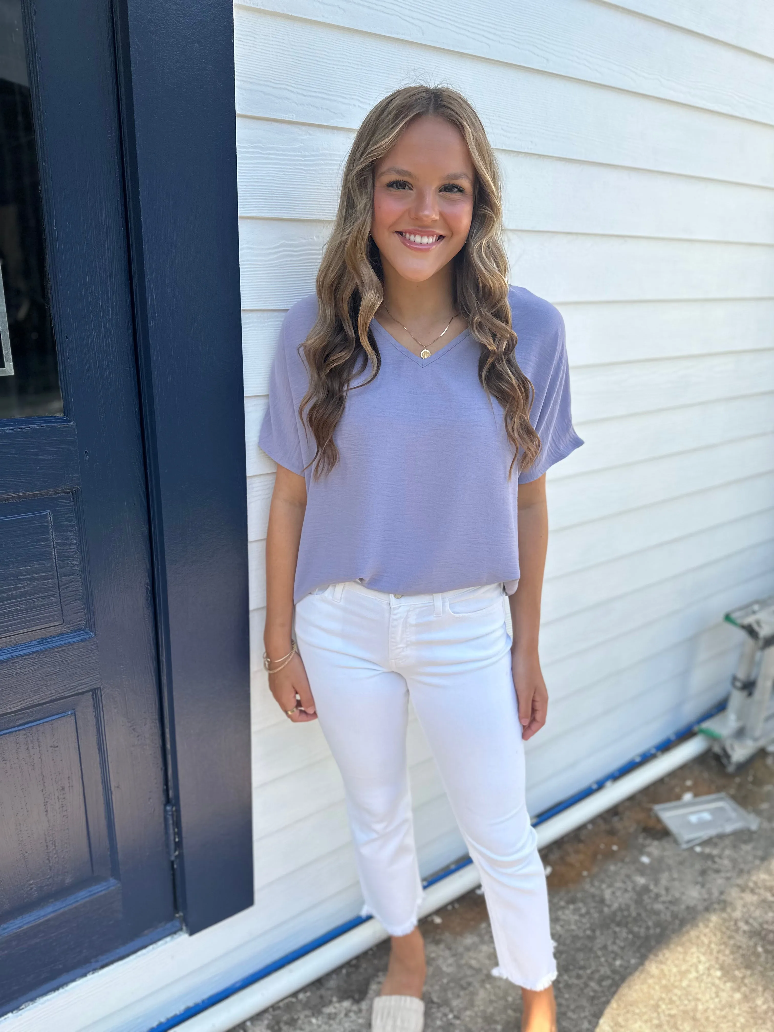 Flowy V Blouse-Lavender