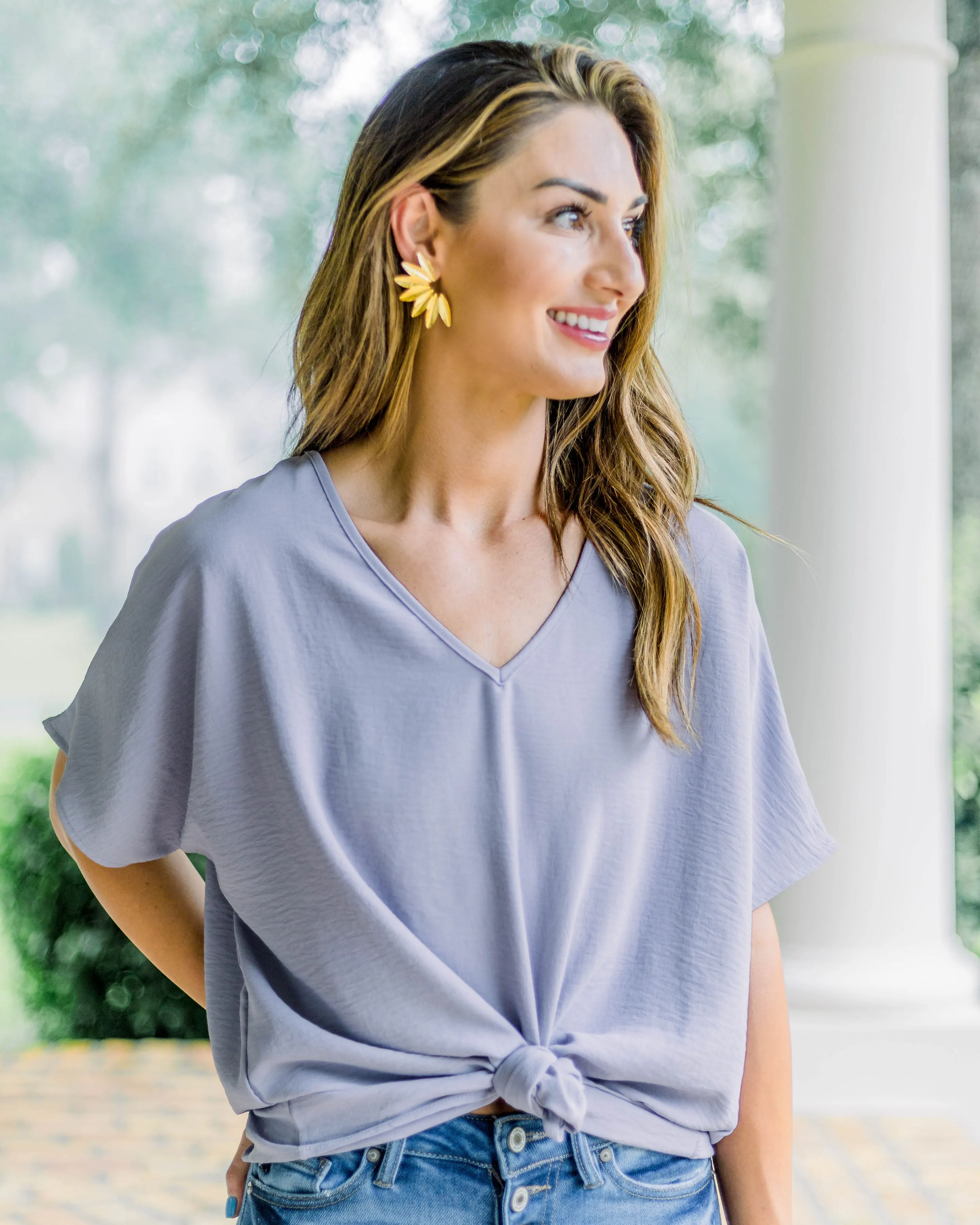 Flowy V Blouse-Lavender