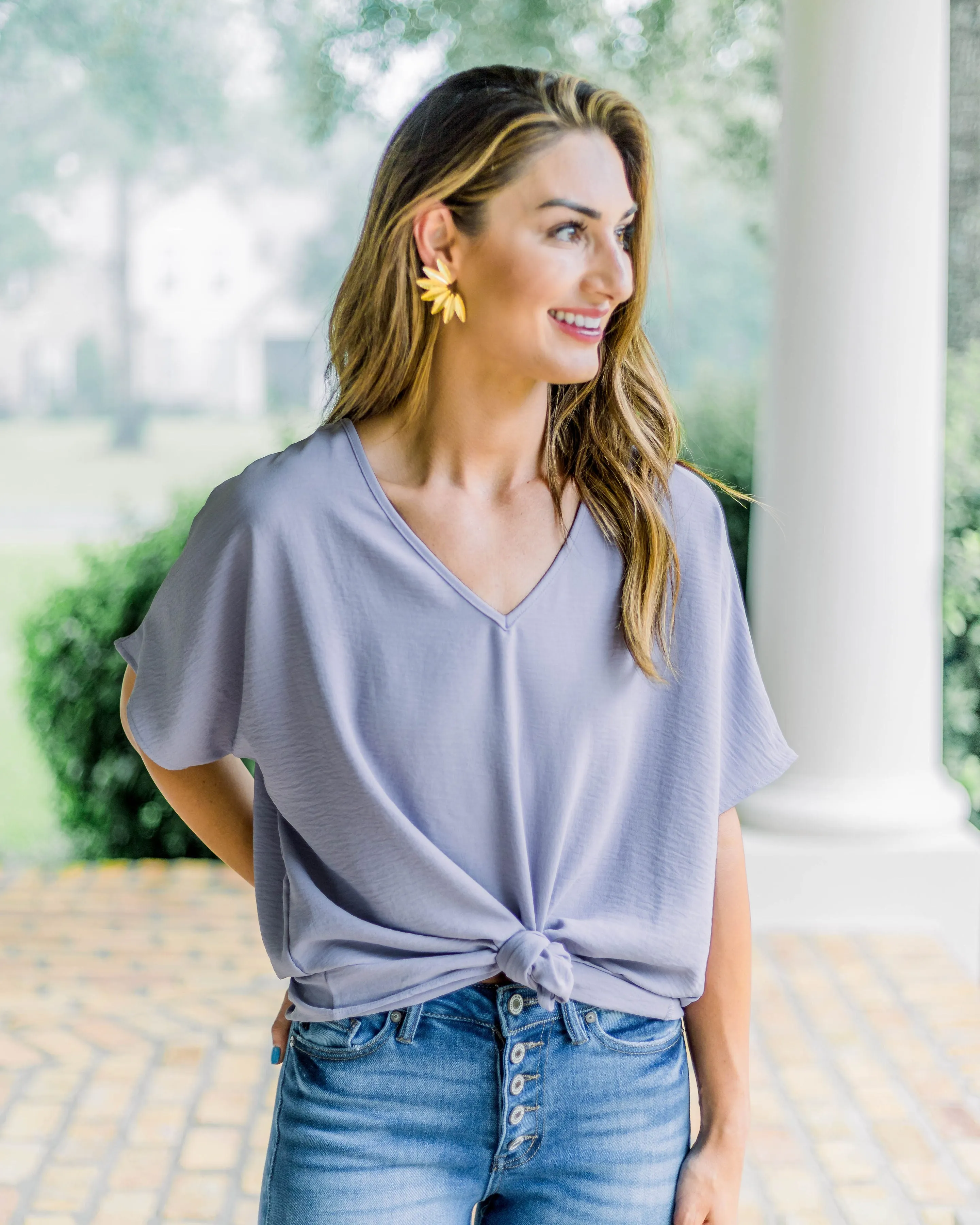 Flowy V Blouse-Lavender