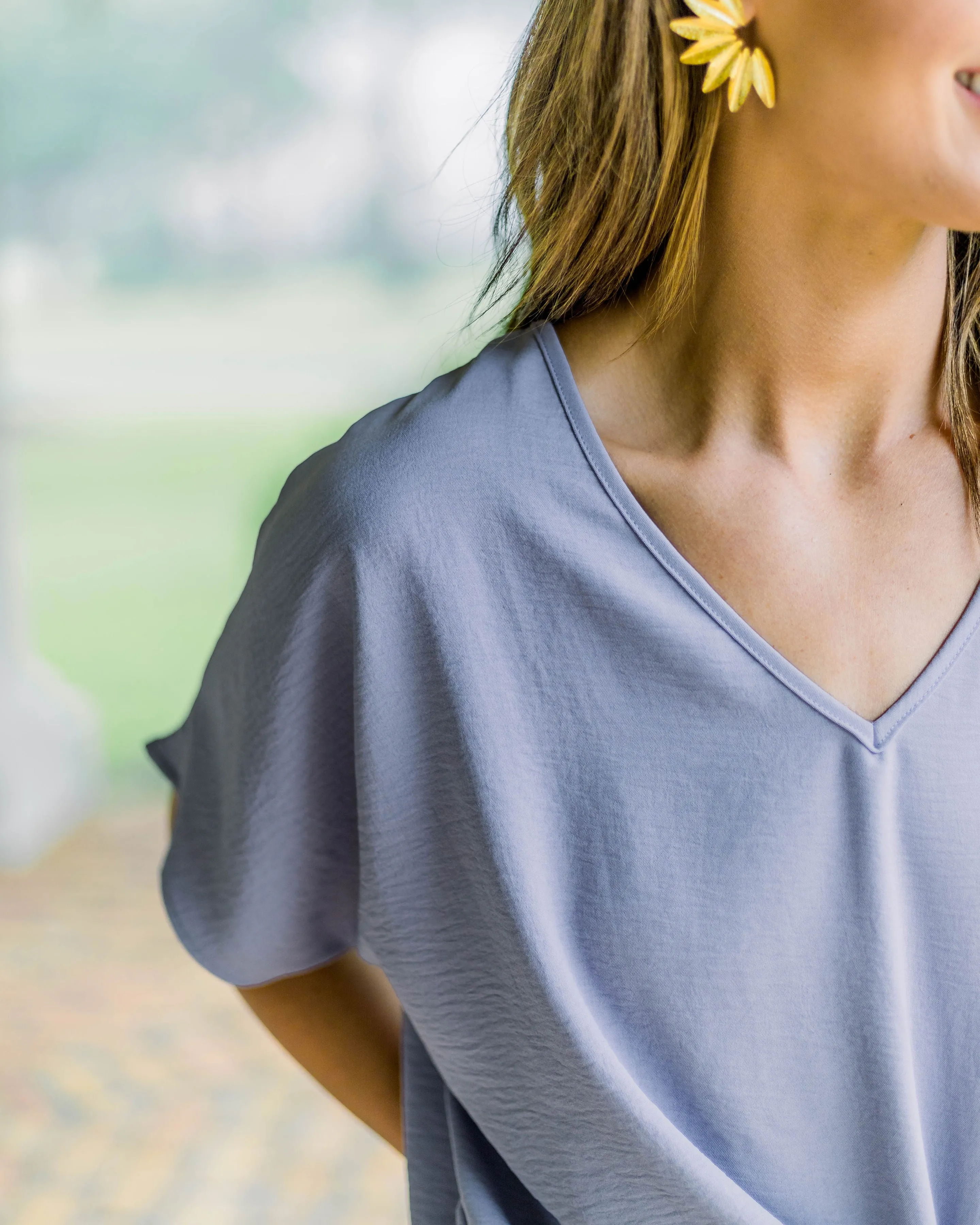 Flowy V Blouse-Lavender