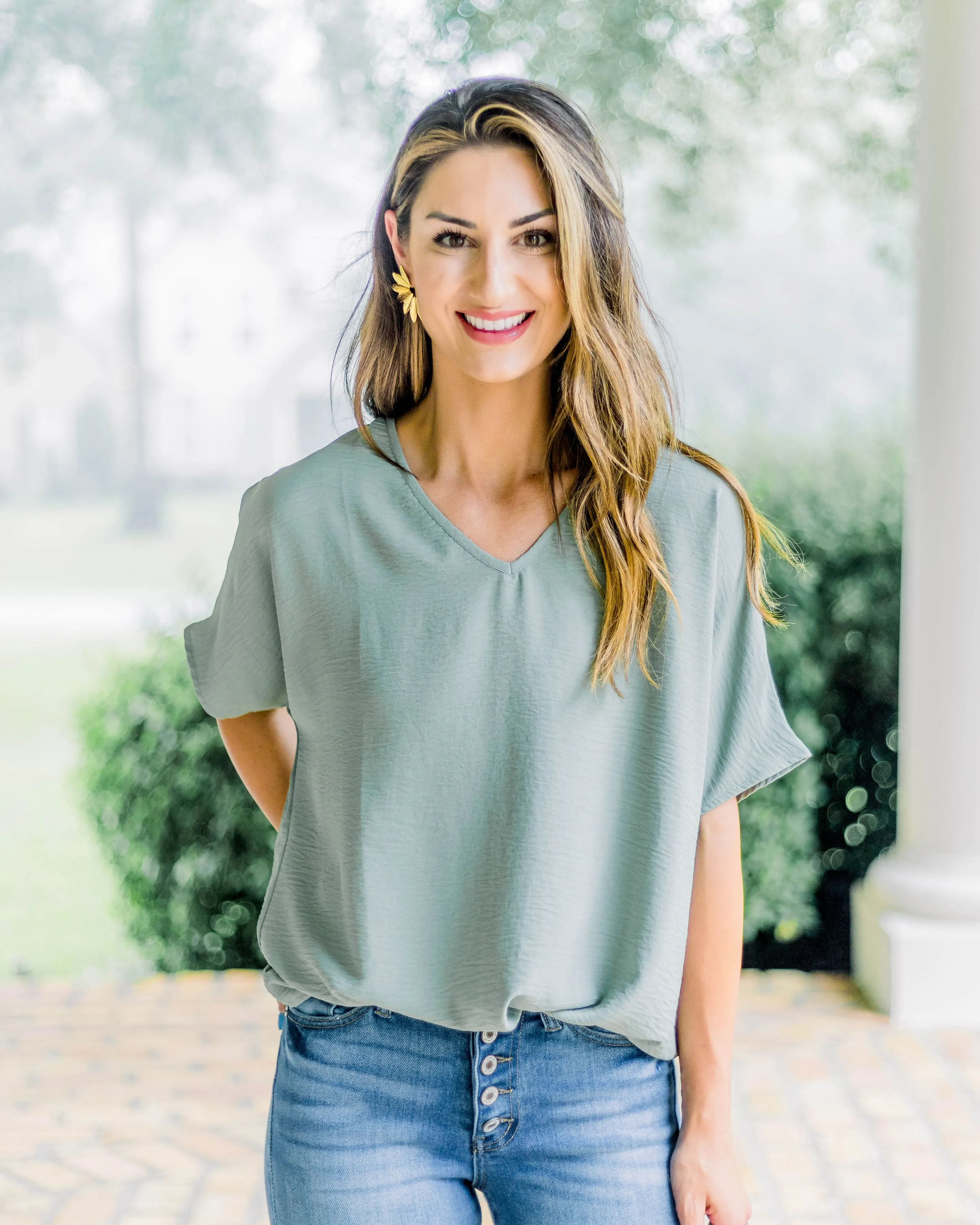 Flowy V Blouse- Sage