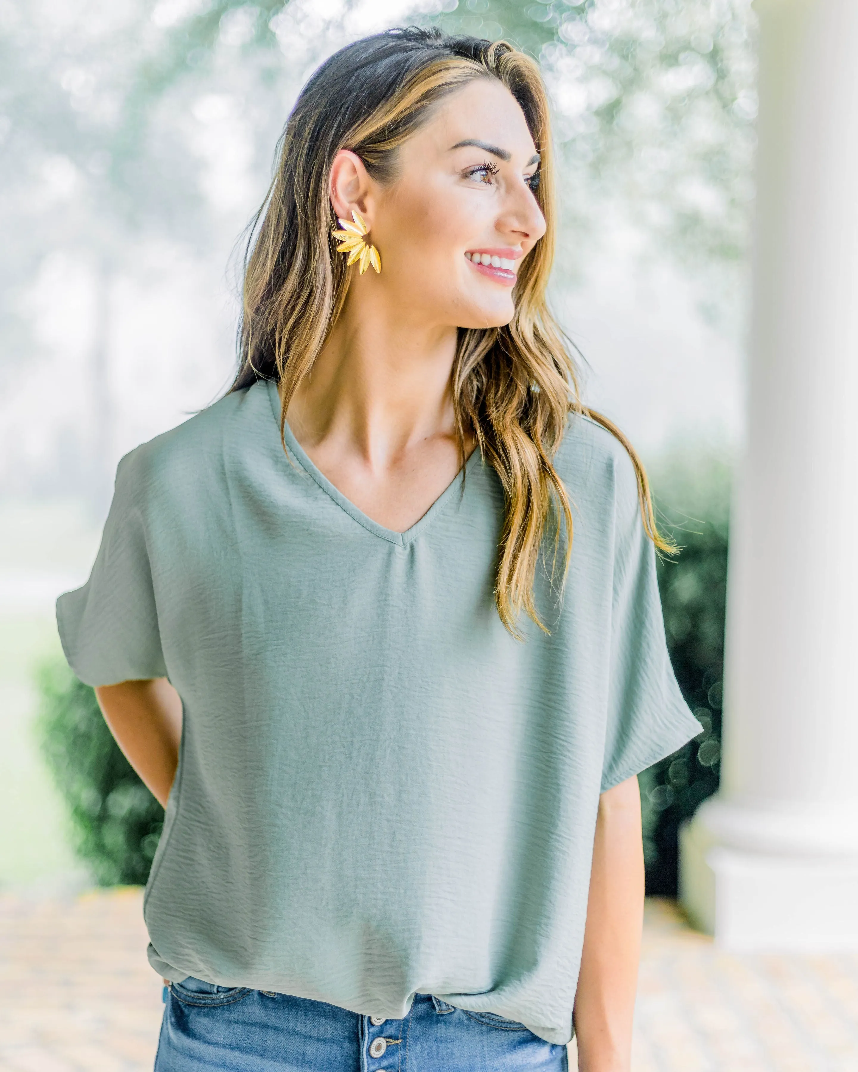 Flowy V Blouse- Sage