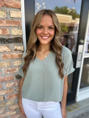 Flowy V Blouse- Sage