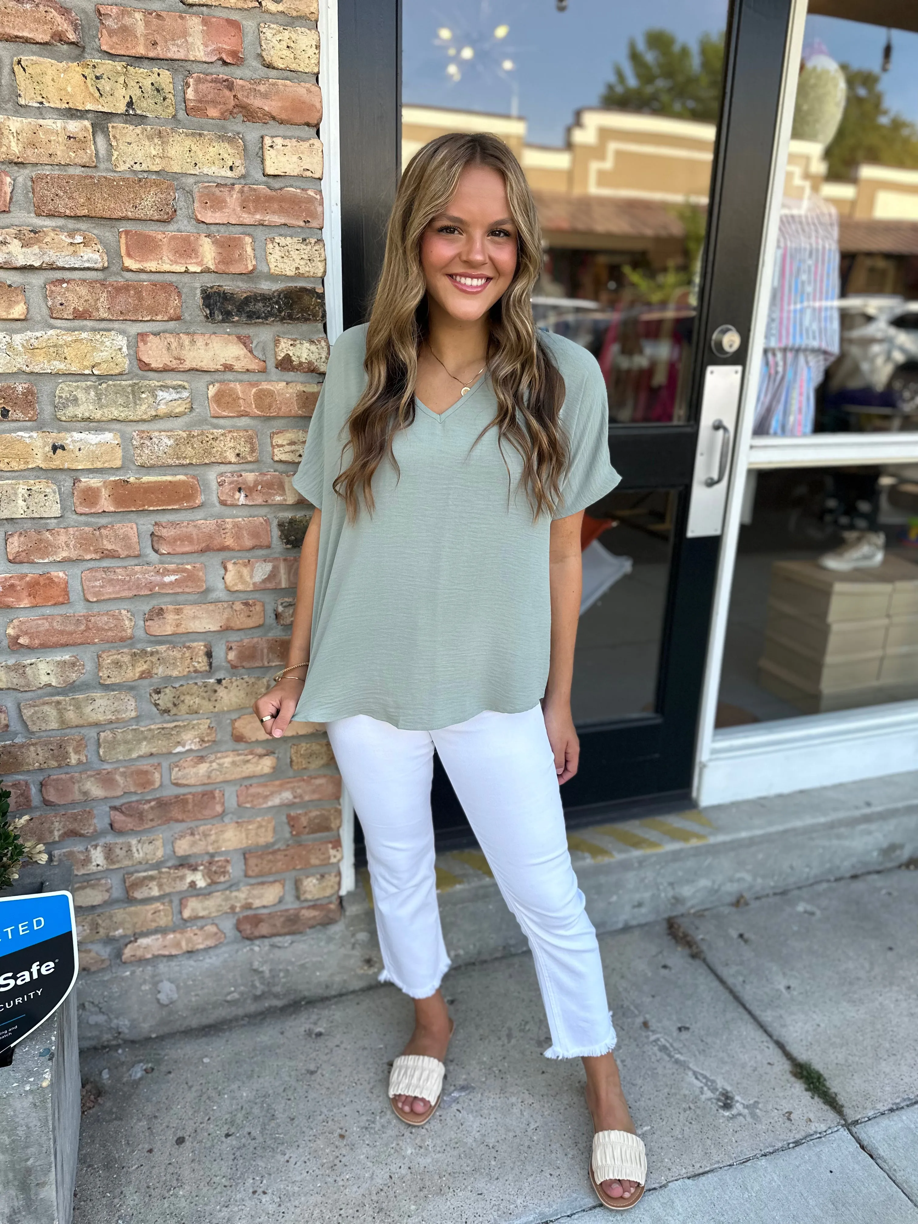 Flowy V Blouse- Sage