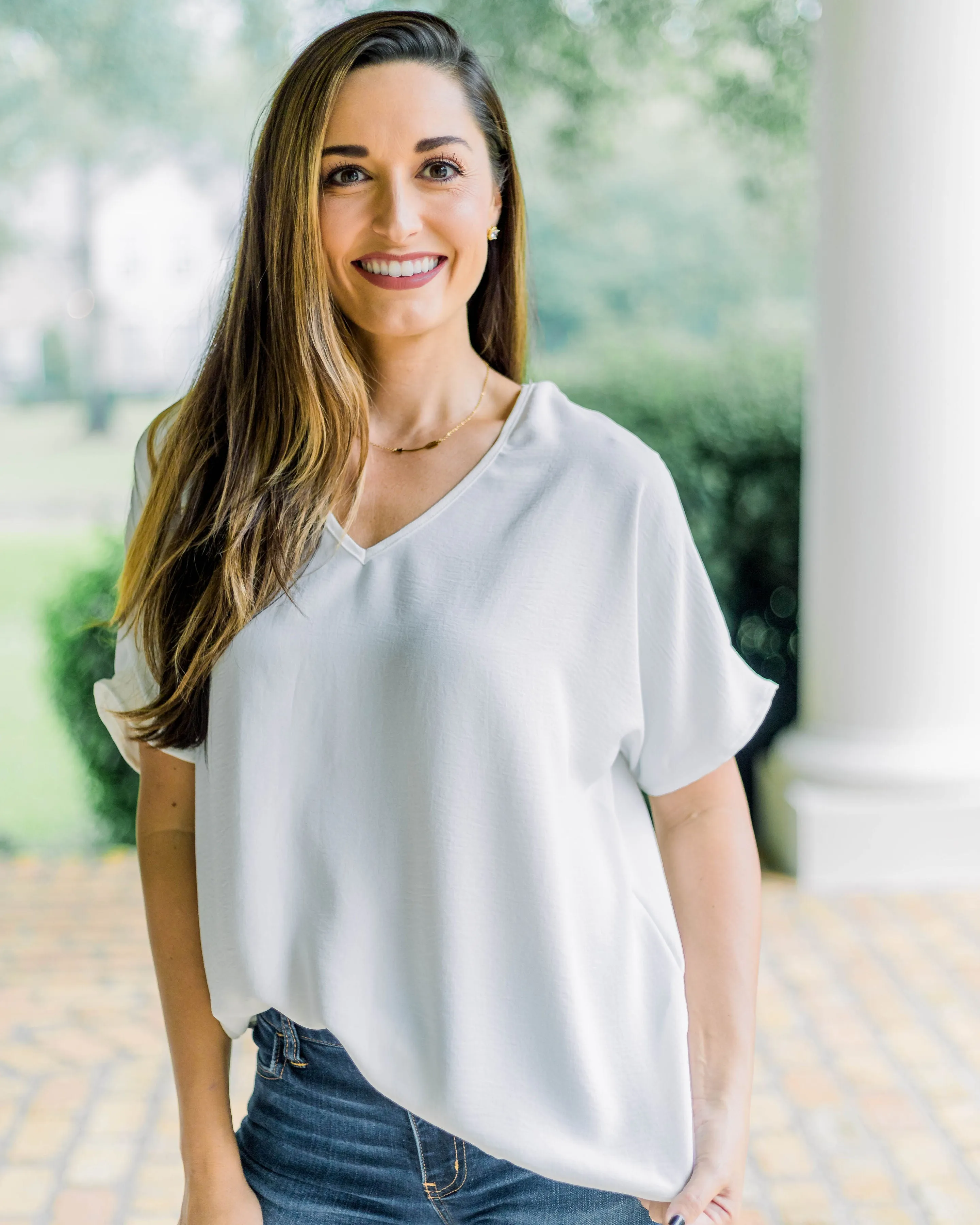 Flowy V Blouse- White