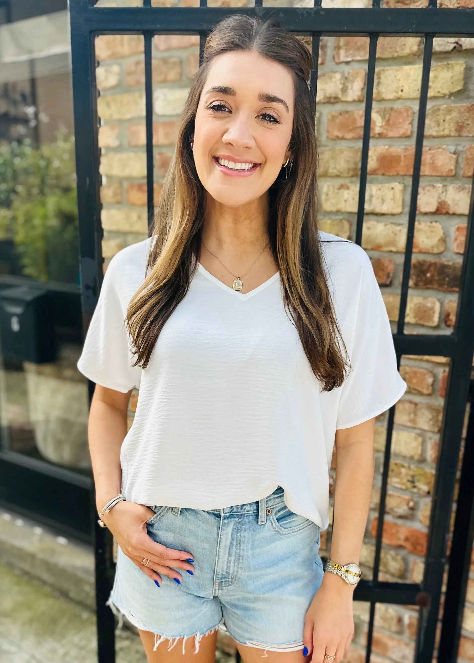 Flowy V Blouse- White
