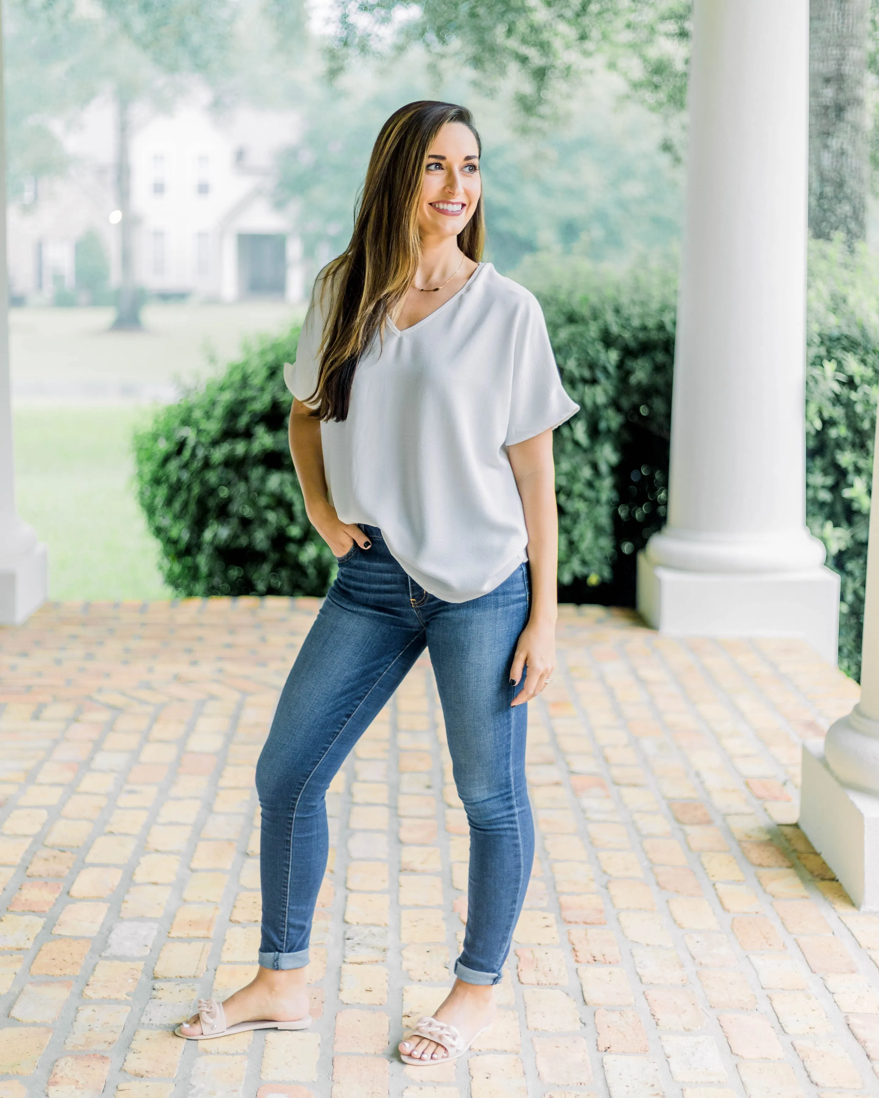 Flowy V Blouse- White