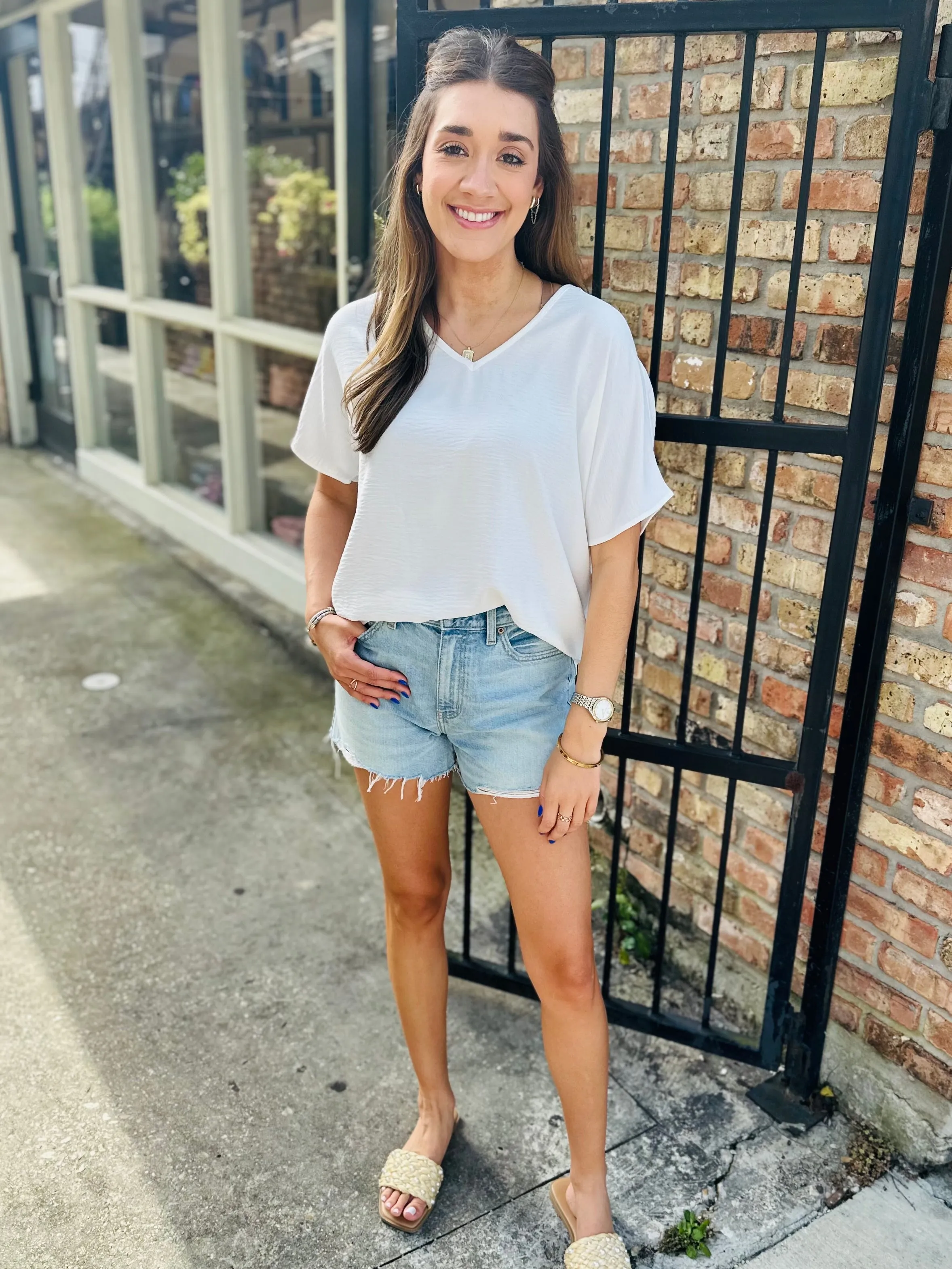Flowy V Blouse- White