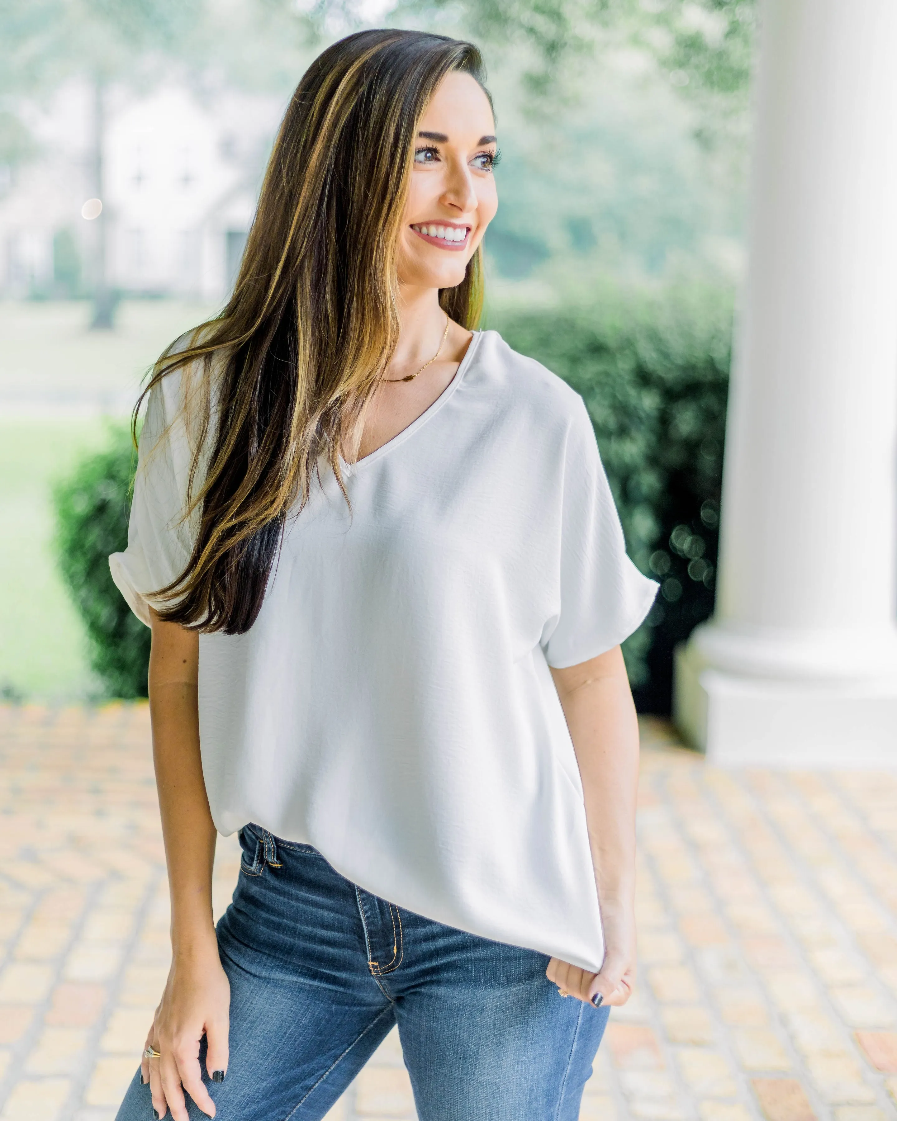 Flowy V Blouse- White