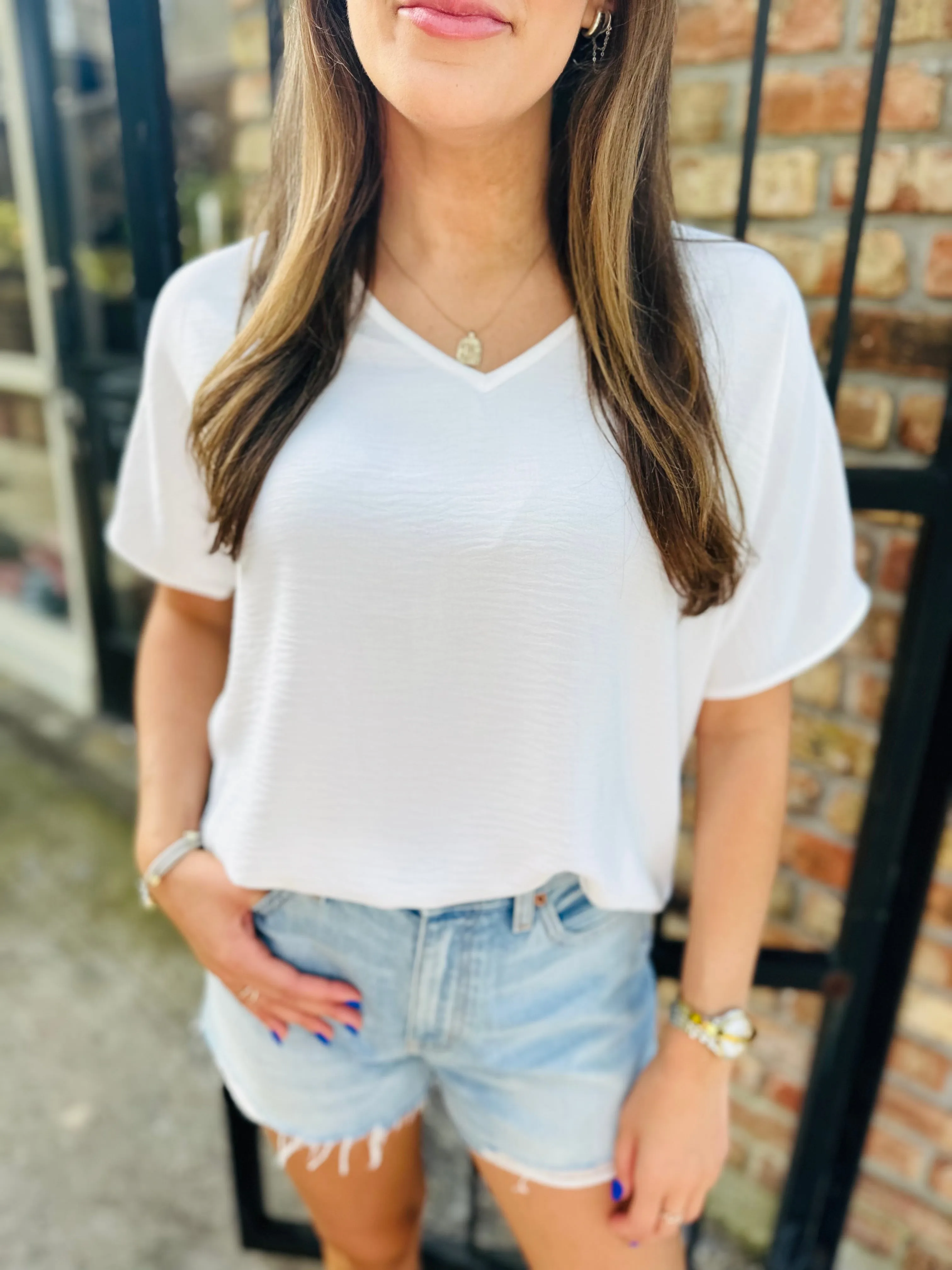 Flowy V Blouse- White
