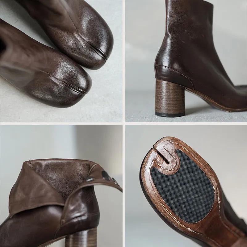 Handmade Leather Retro Split Toe Chelsea Boots For Women Ankle Boots Black/Brown/White