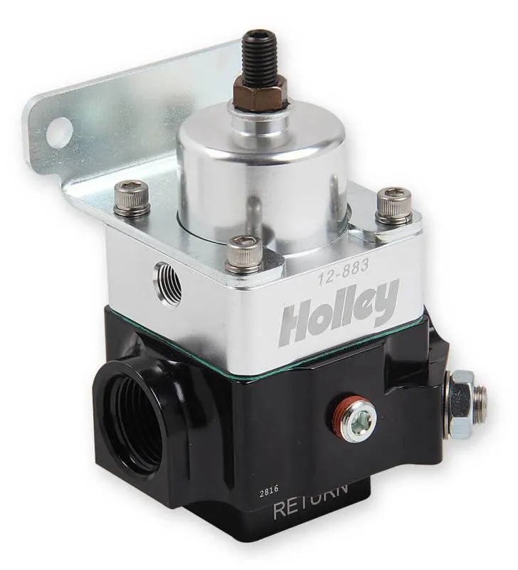 Holley In-Line Fuel Pressure Regulator - 4-9 psi - 10 AN Female O-Ring Inlet - 10 AN Female O-Ring Outlet - 10 AN Female O-Ring Return - 2 Port - Double Adjustable - E85 / Gas / Methanol