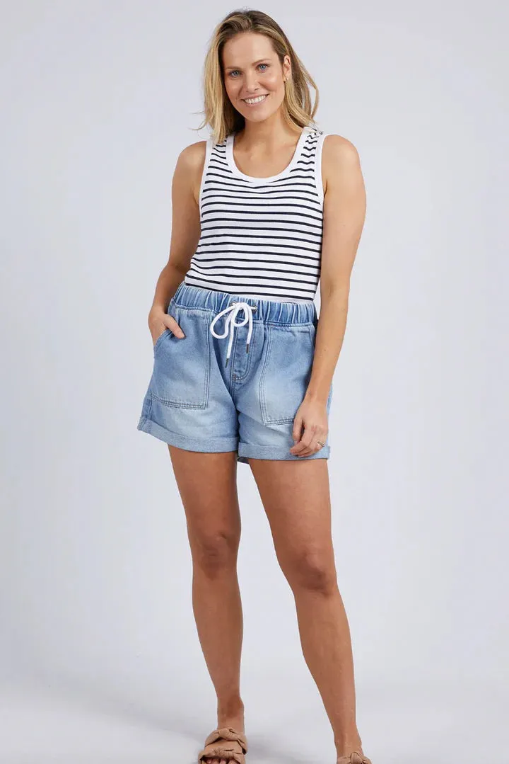 Indra Stripe Tank - White with Navy Stripe