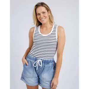 Indra Stripe Tank - White with Navy Stripe