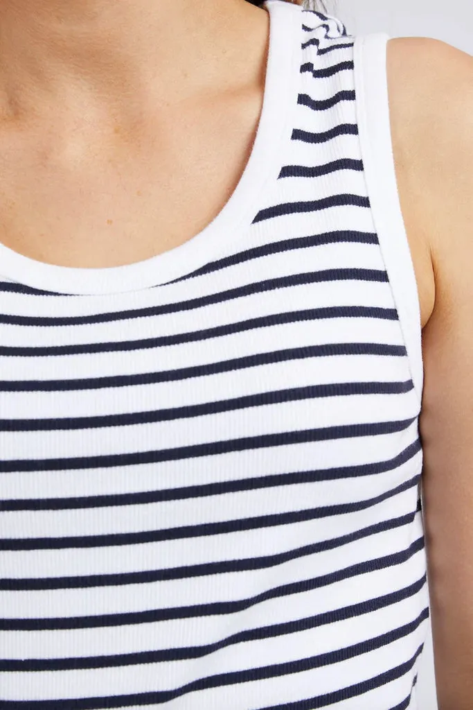 Indra Stripe Tank - White with Navy Stripe