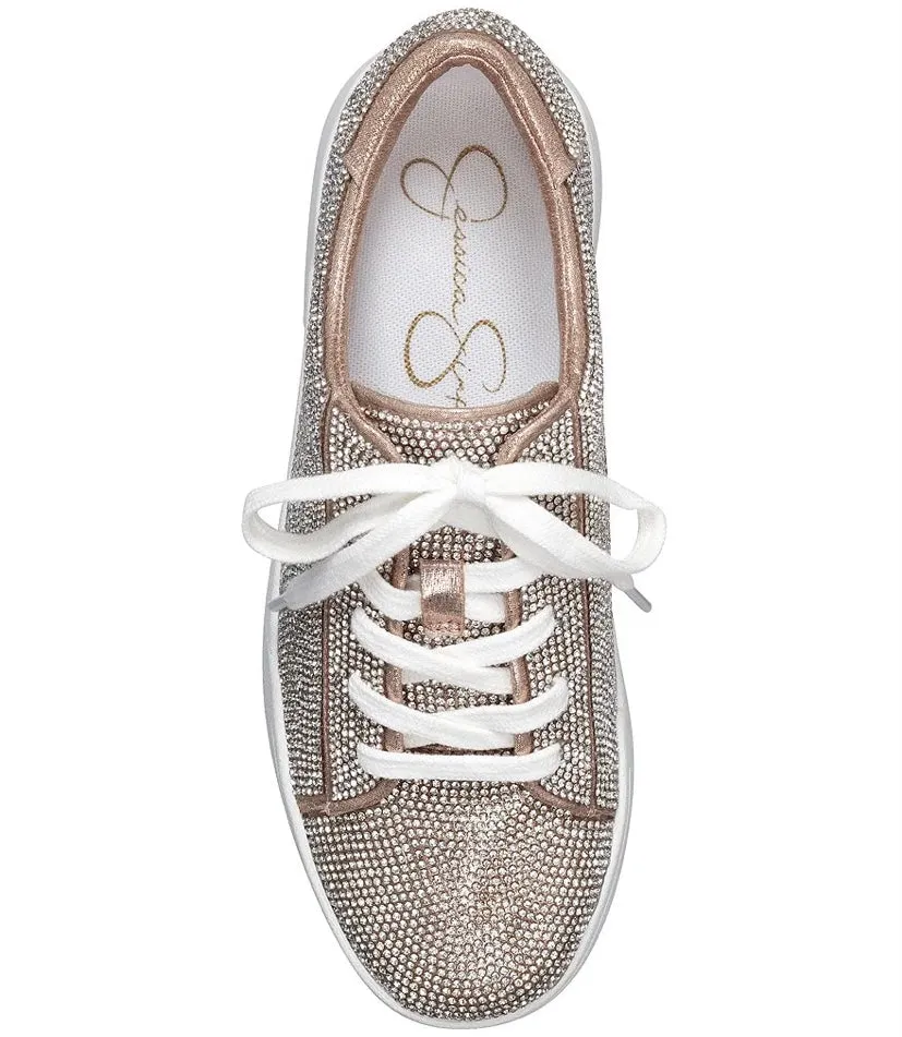 Jessica Simpson: Silesta Rhinestone Sneakers in Champagne Shimmer Sand