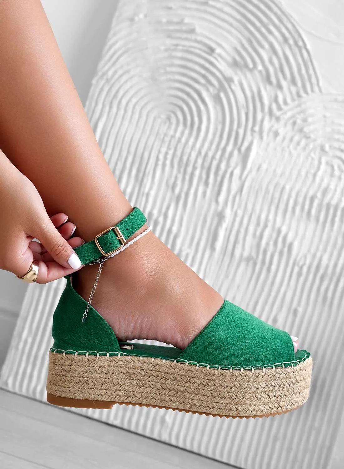 LICIA - Green espadrilles with wedge and strap
