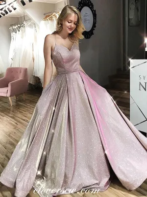Light Pink Shiny Satin Lace Up Back A-line Prom Dresses,CP0265
