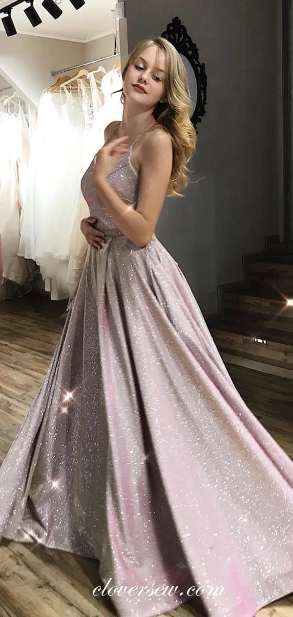 Light Pink Shiny Satin Lace Up Back A-line Prom Dresses,CP0265