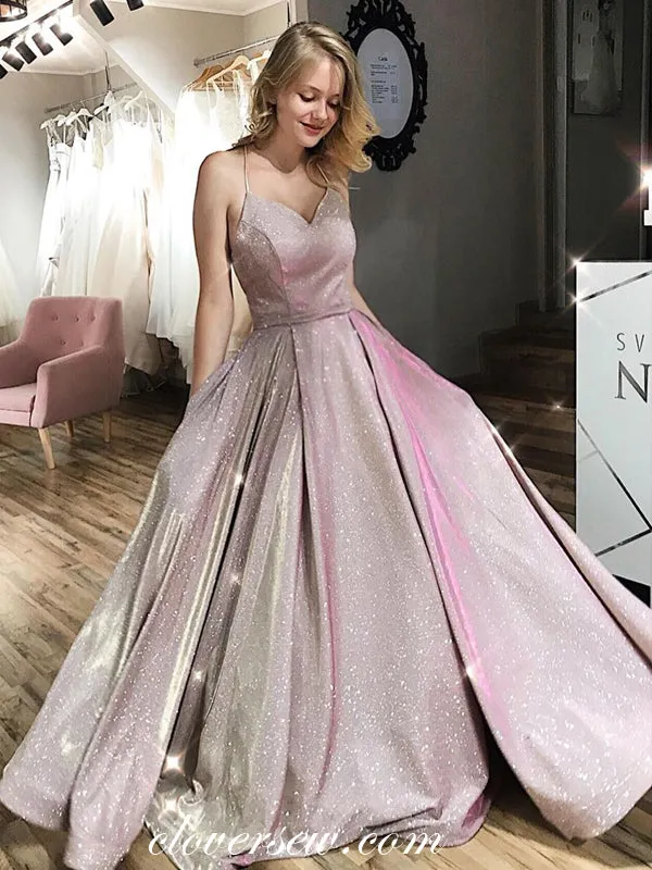 Light Pink Shiny Satin Lace Up Back A-line Prom Dresses,CP0265