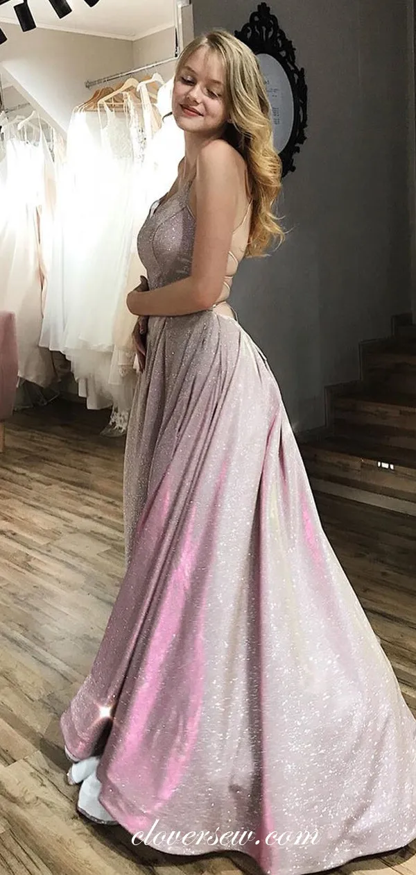 Light Pink Shiny Satin Lace Up Back A-line Prom Dresses,CP0265