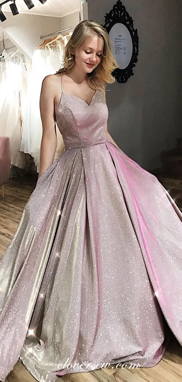 Light Pink Shiny Satin Lace Up Back A-line Prom Dresses,CP0265