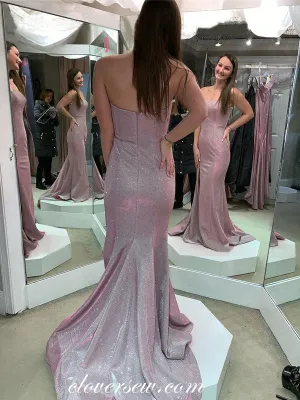 Lilac Shiny Satin Strapless Mermiad Sweep Train Prom Dresses,CP0270
