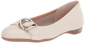 Naturalizer Womens Polly Buckle Flat Satin Pearl Beige Leather 10 W