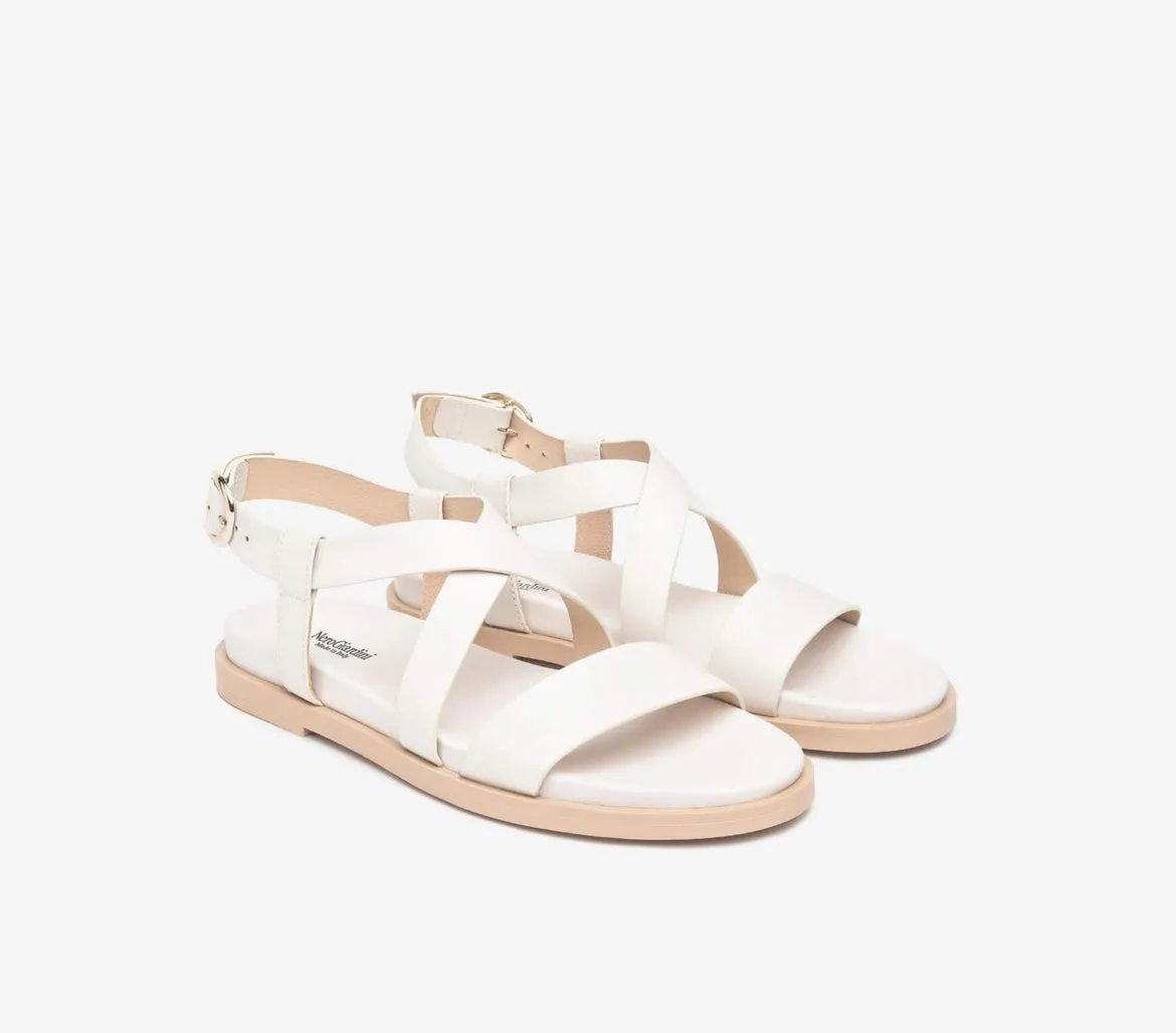 Nerogiardini white leather flat sandals