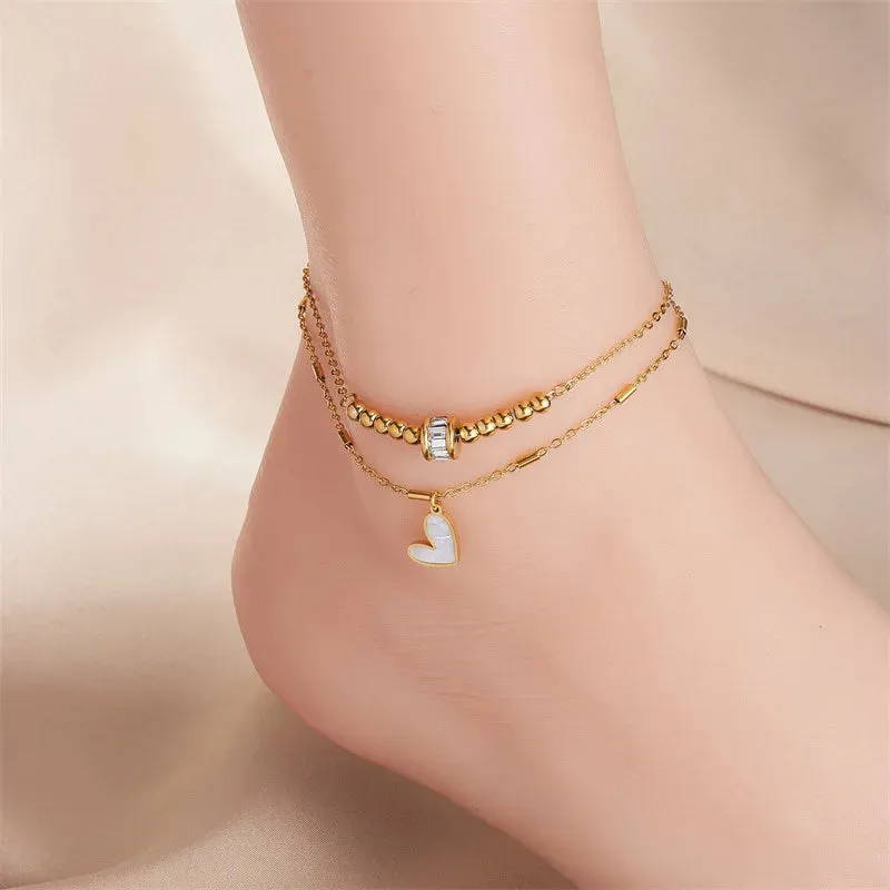 OMNI™ Classic Boho Titanium Steel Double Layered Heart Ankle Chain