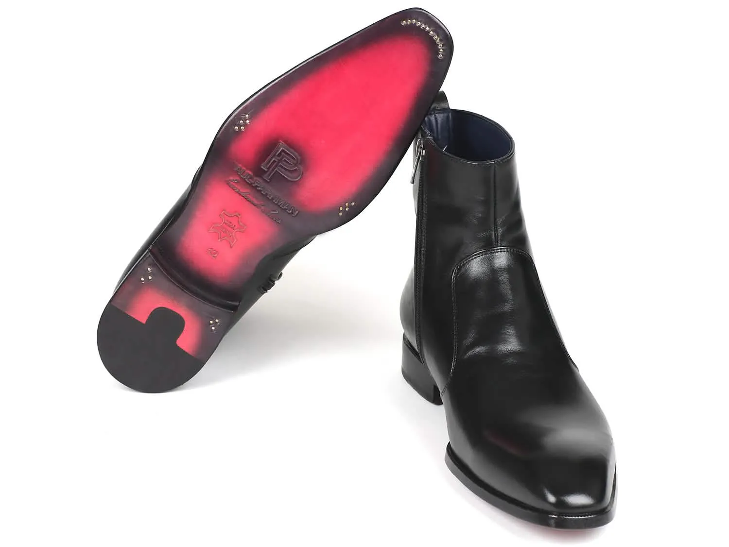 Personalized Paul Parkman Black Leather Zipper Boots for Men