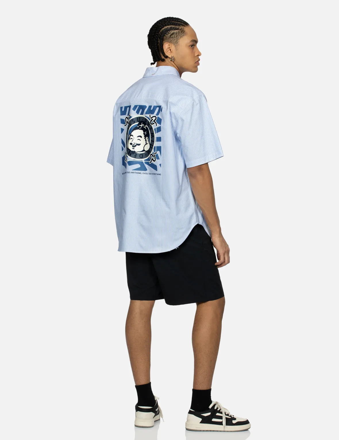 Playful Godhead Print Relax Fit Short-Sleeves Stripe Shirt