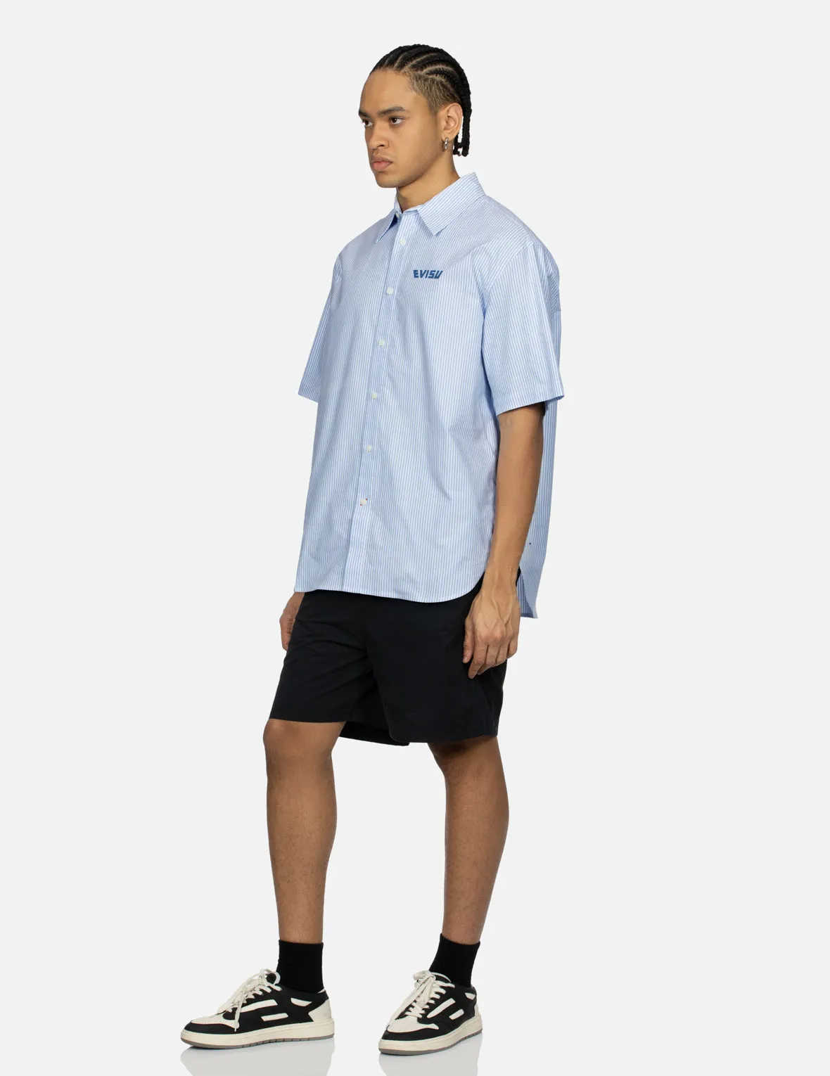 Playful Godhead Print Relax Fit Short-Sleeves Stripe Shirt