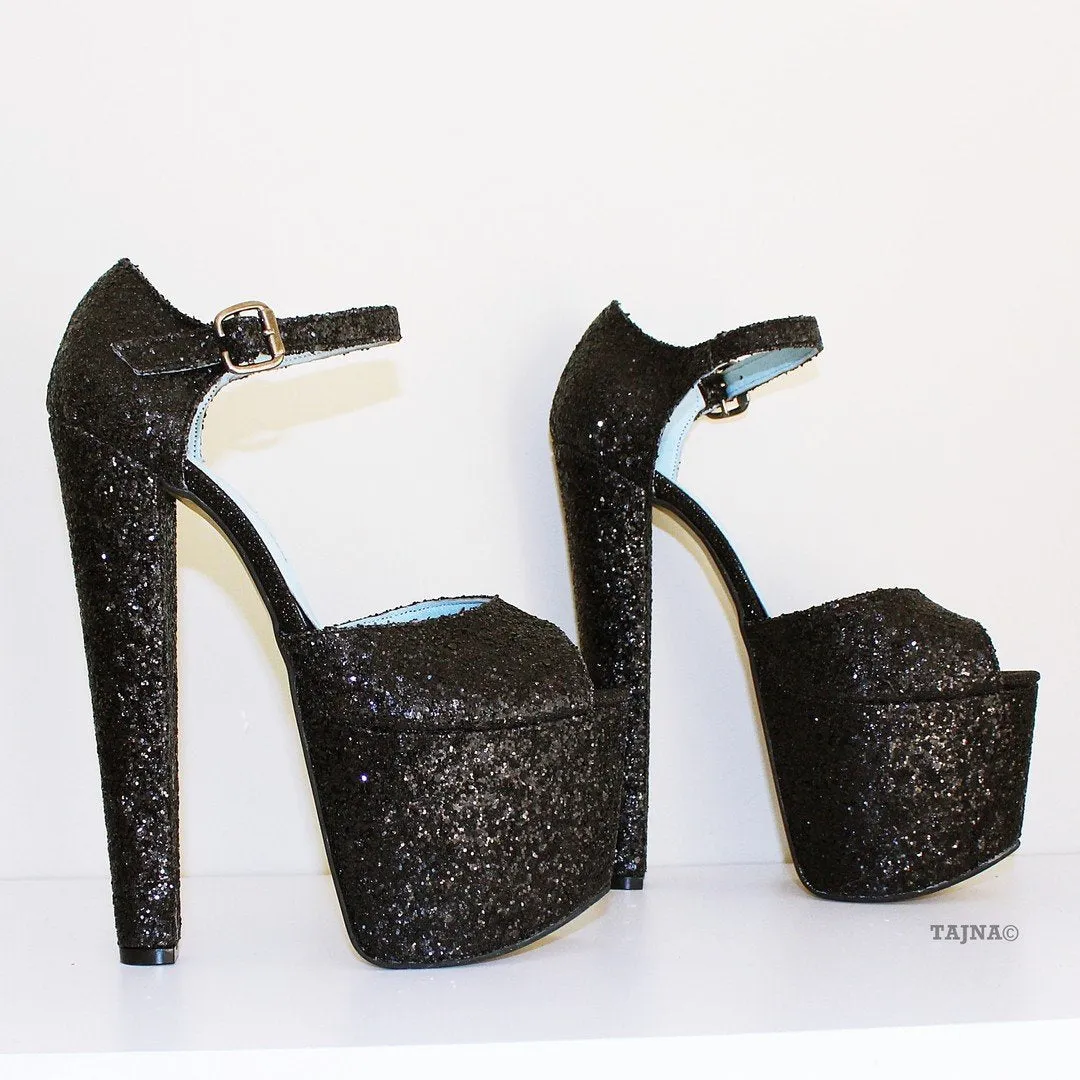 Shinny Glitter Black Ankle Platform Shoes