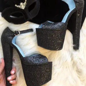 Shinny Glitter Black Ankle Platform Shoes
