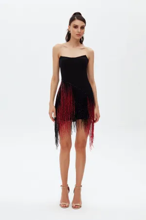 SHINY FRINGE STRAPLESS NIGHT DRESS