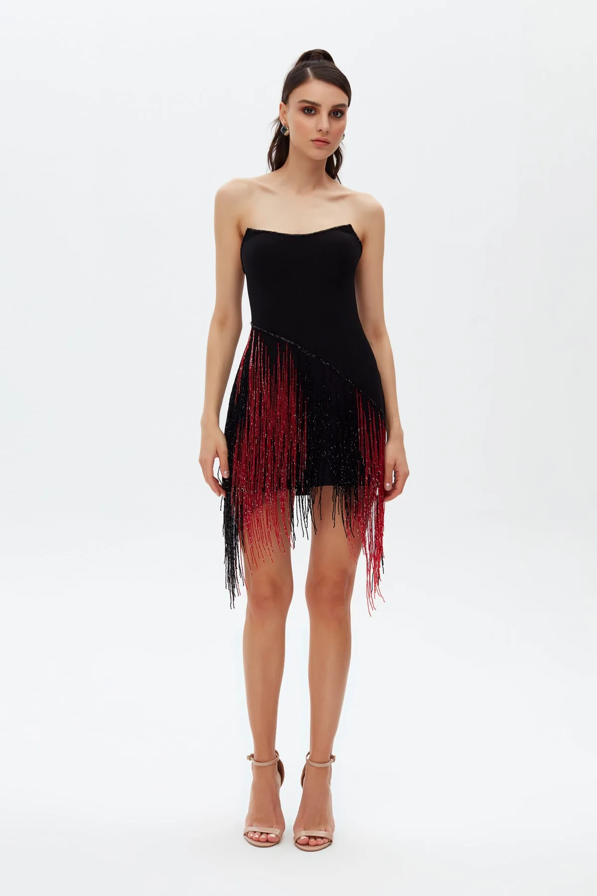 SHINY FRINGE STRAPLESS NIGHT DRESS