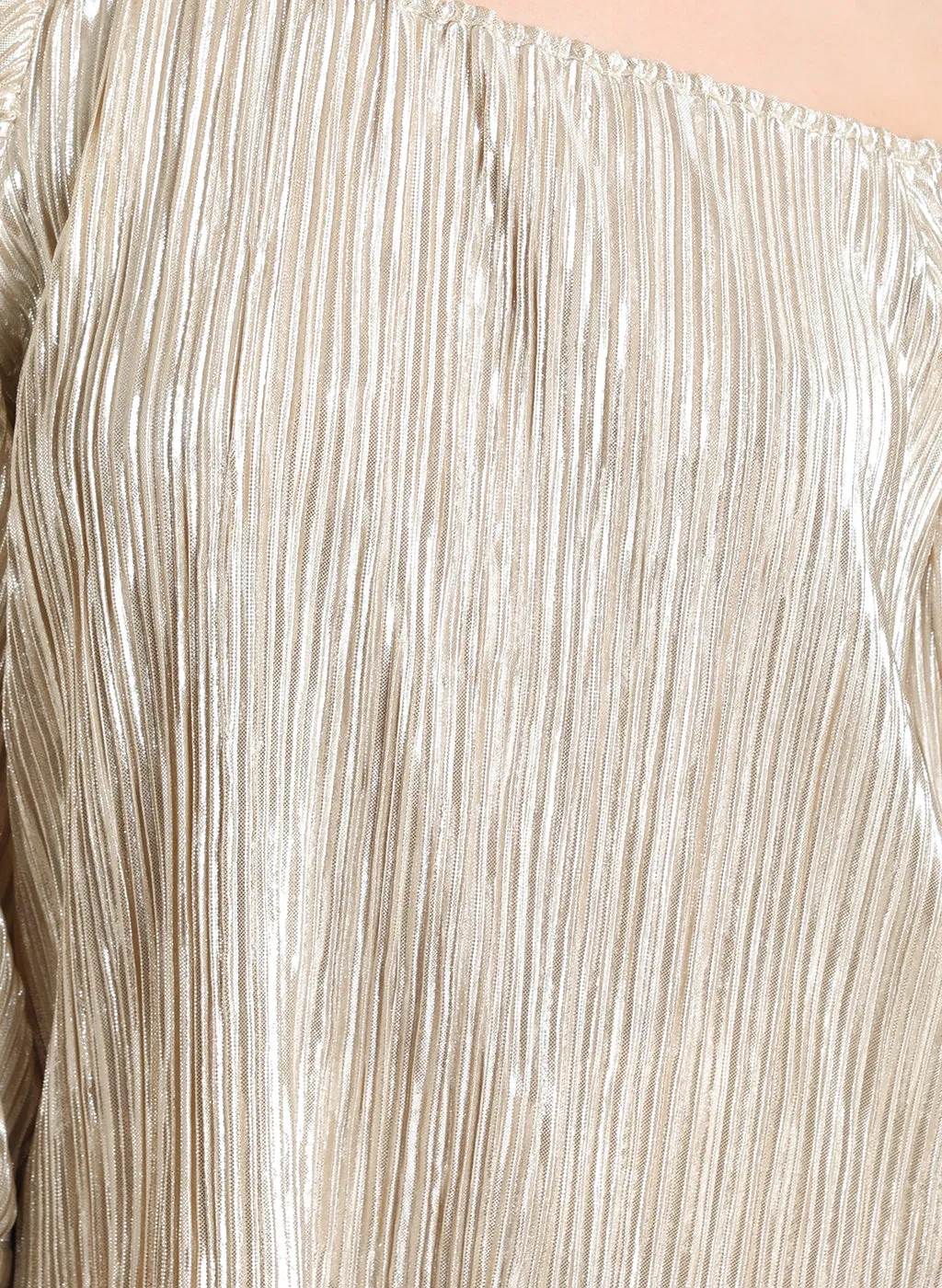 Shiny Pleated One Shoulder Top