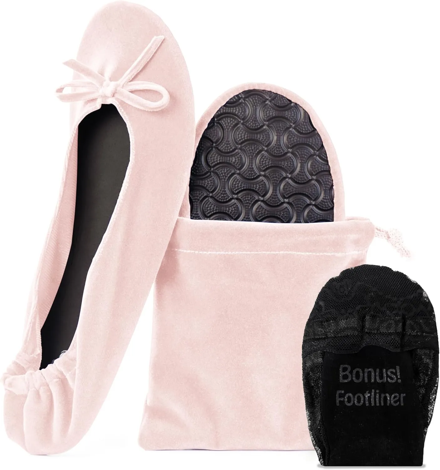 Silky Toes Womens Velvet Foldable Ballet Flats Slip On Travel Purse Shoes with Carrying Pouch