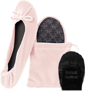 Silky Toes Womens Velvet Foldable Ballet Flats Slip On Travel Purse Shoes with Carrying Pouch