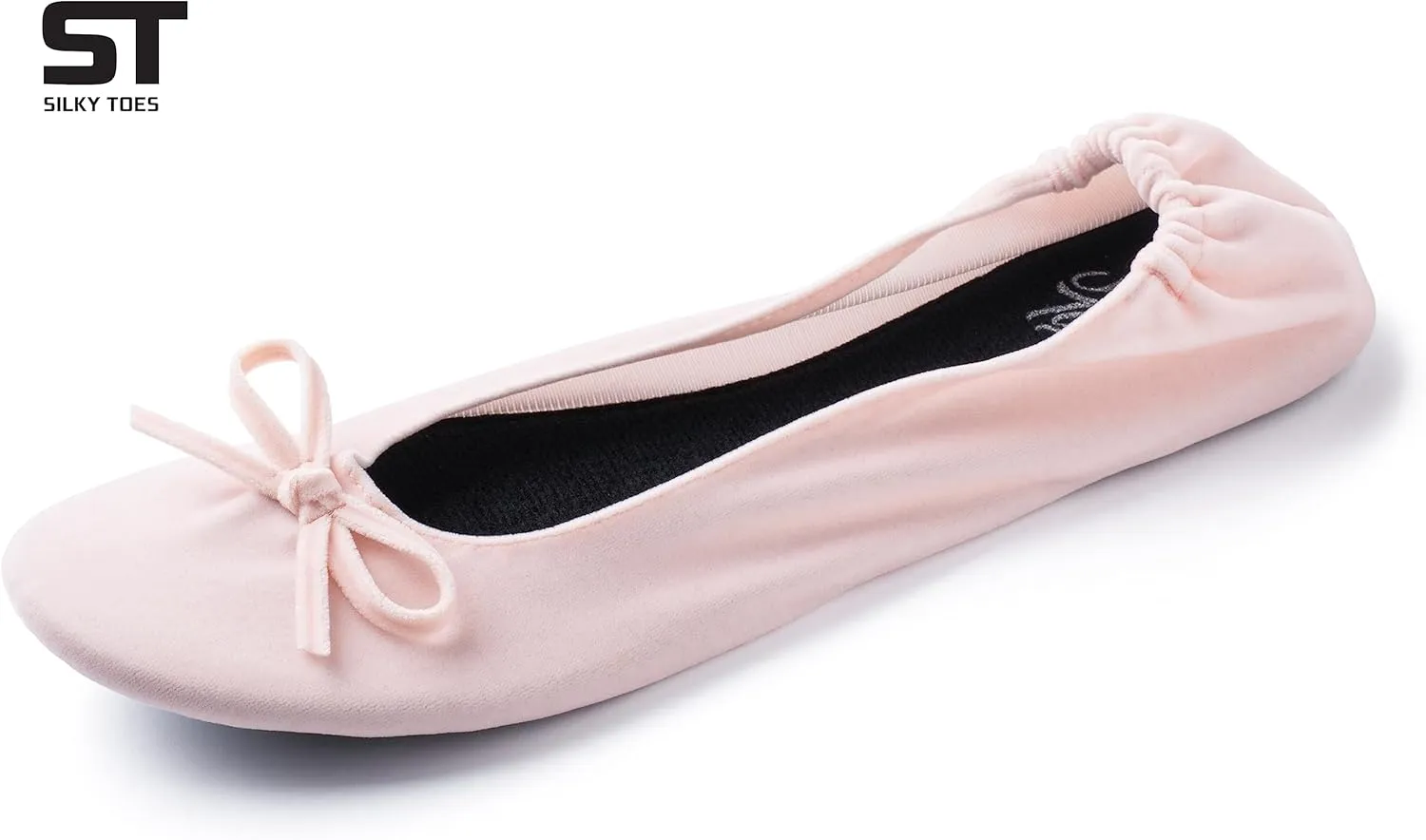 Silky Toes Womens Velvet Foldable Ballet Flats Slip On Travel Purse Shoes with Carrying Pouch