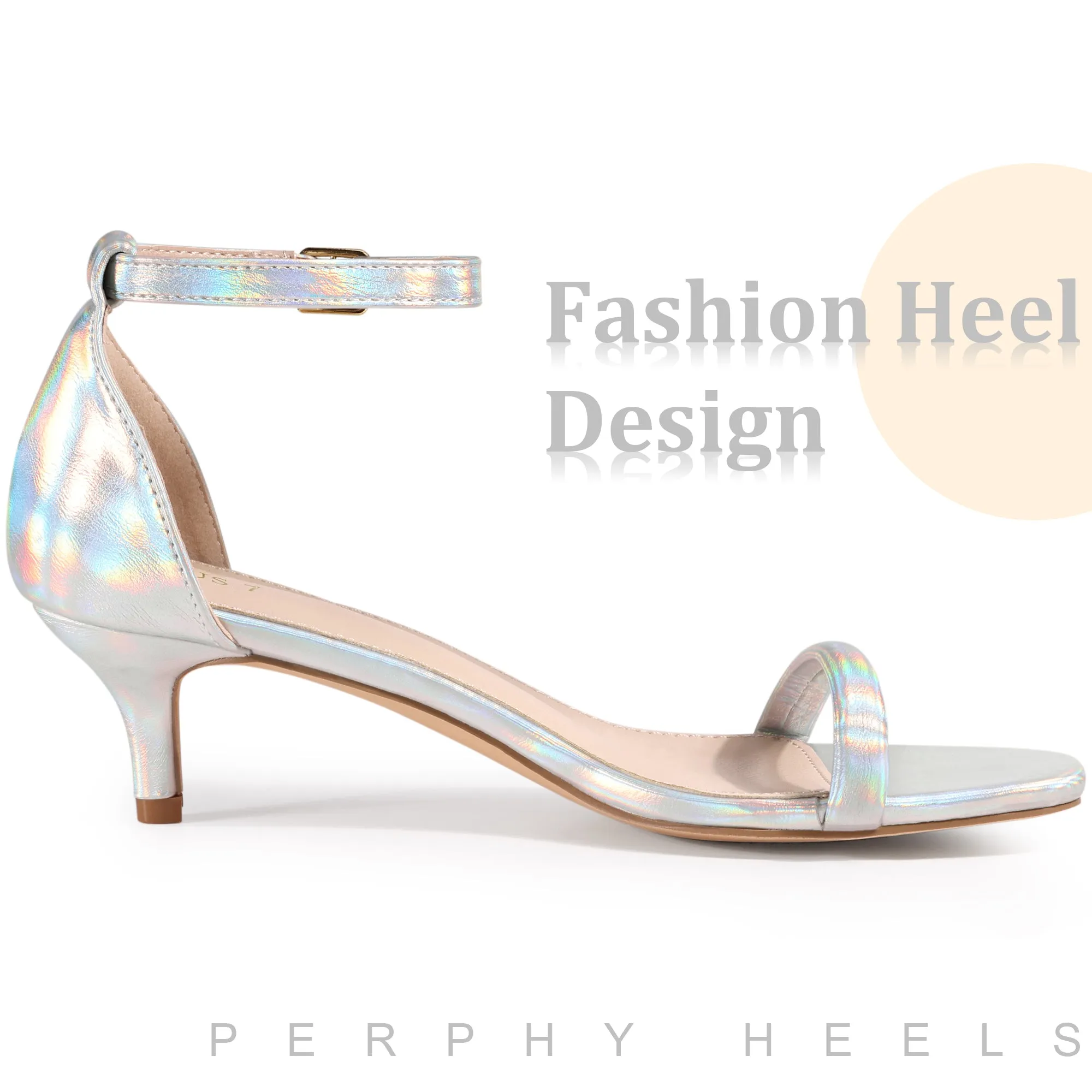Square Toe Kitten Heel Ankle Strap Sandals for Women