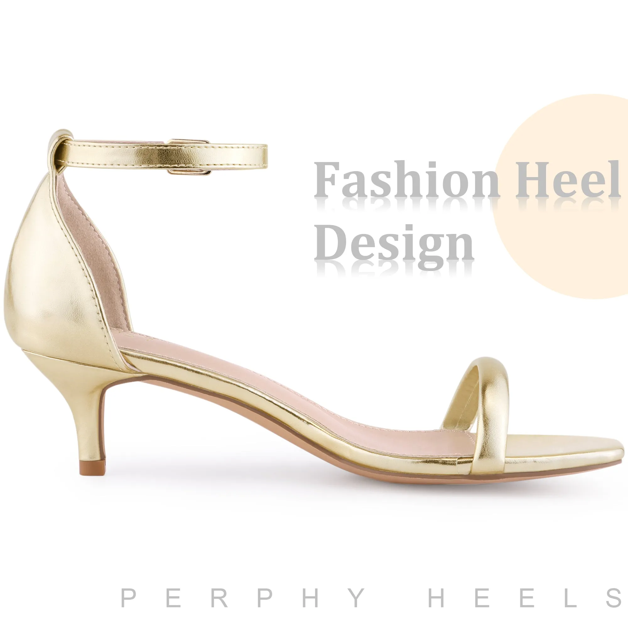 Square Toe Kitten Heel Ankle Strap Sandals for Women