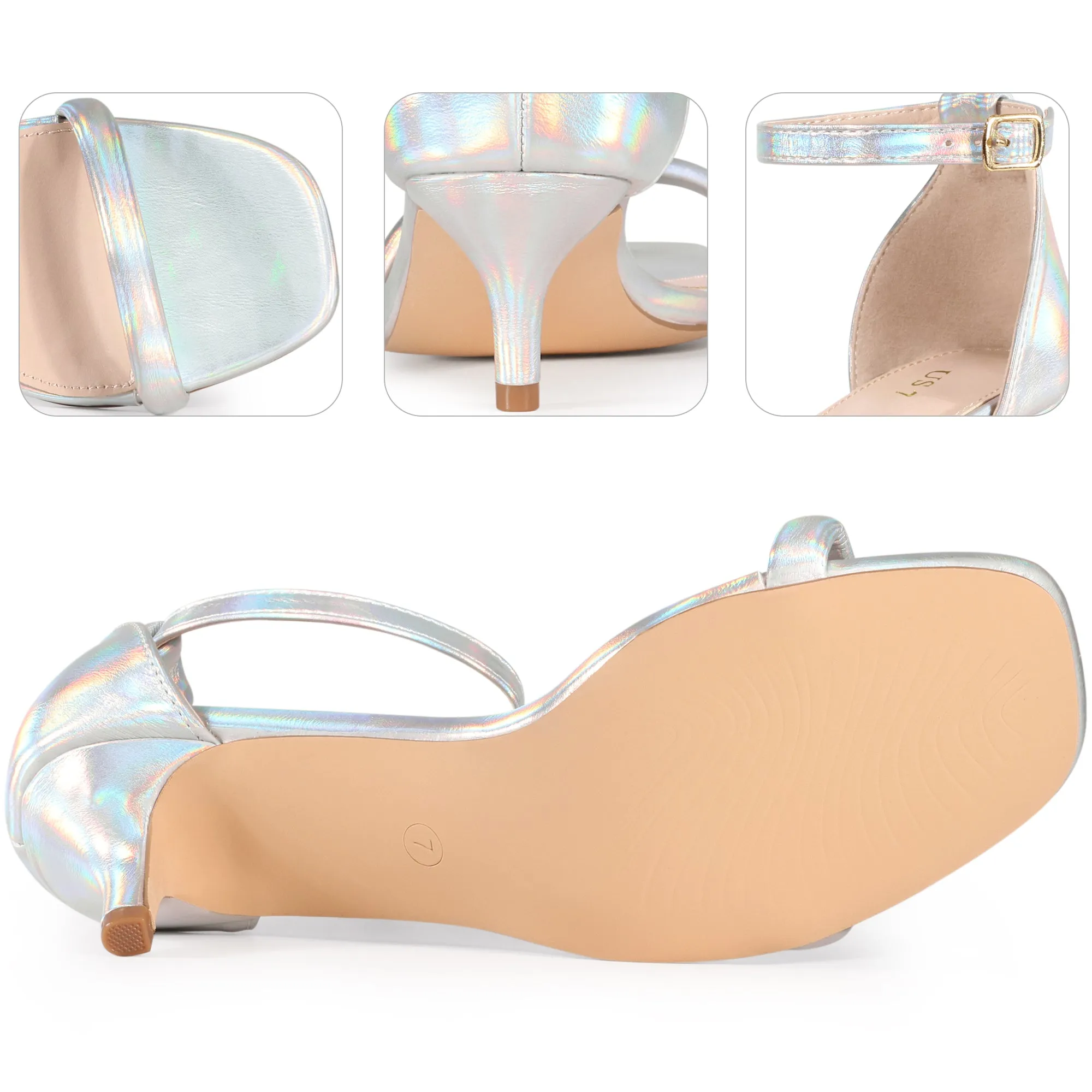 Square Toe Kitten Heel Ankle Strap Sandals for Women