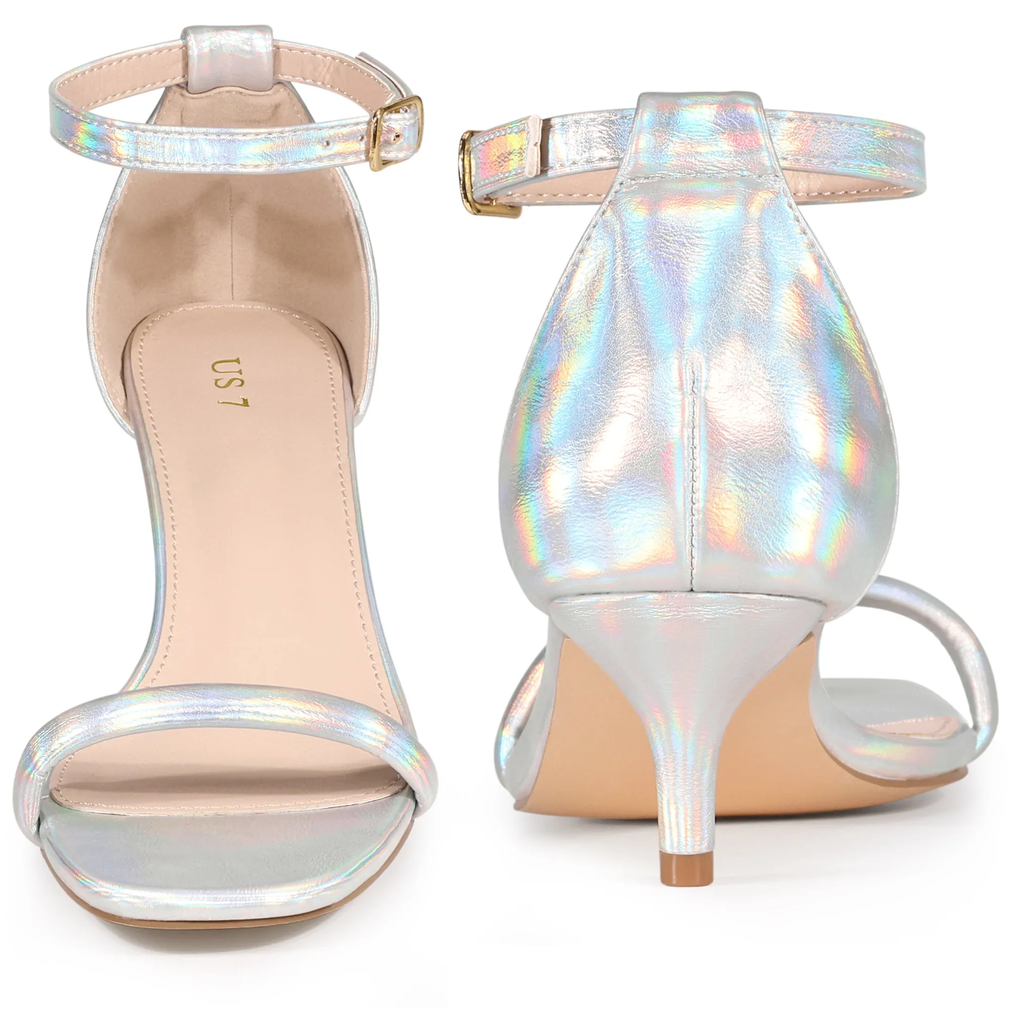 Square Toe Kitten Heel Ankle Strap Sandals for Women