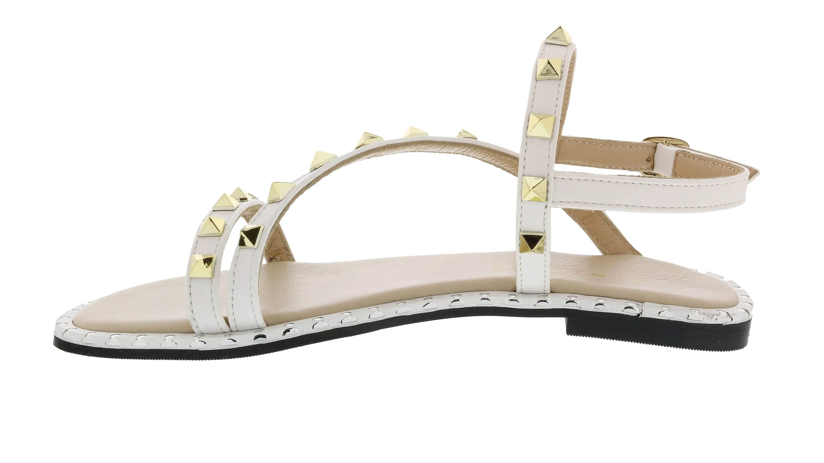 Ventutto White Riveted Embellished Strappy Sandals-