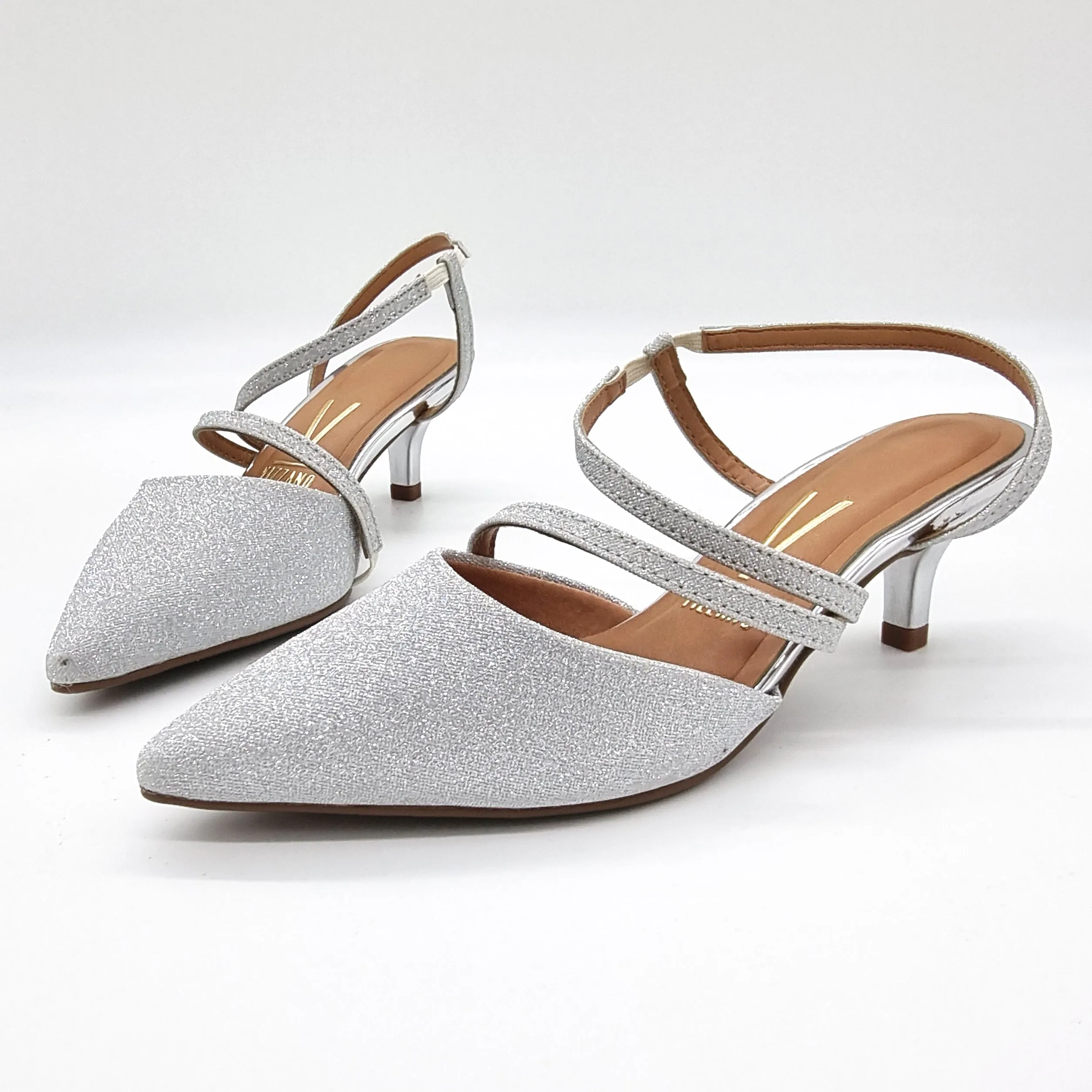 Vizzano 1122-884 Strappy Kitten Heel Pointy Toe Pump in Silver